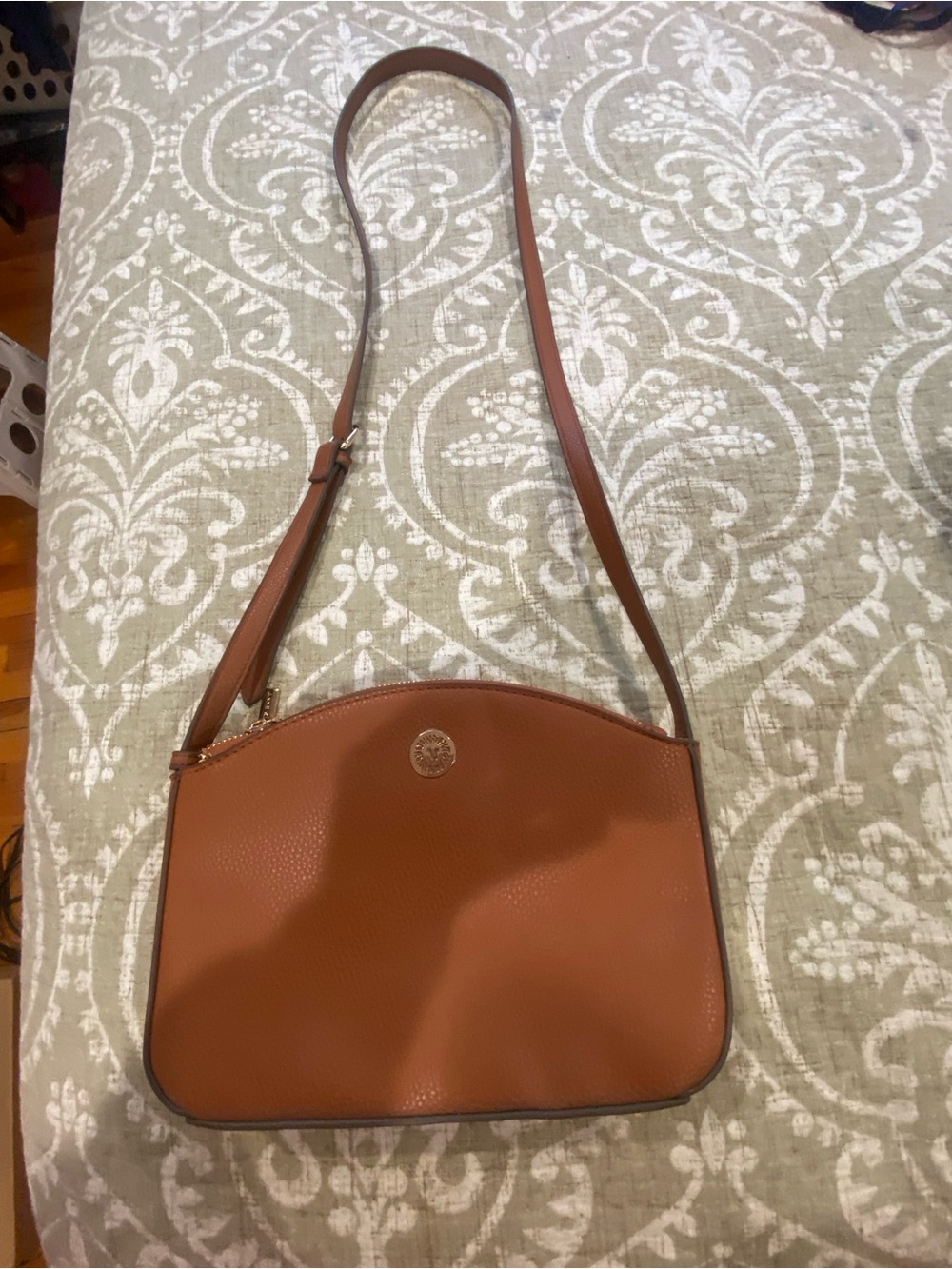 Anne Klein Pebbled Leather Crossbody Bag in Cognac Brown